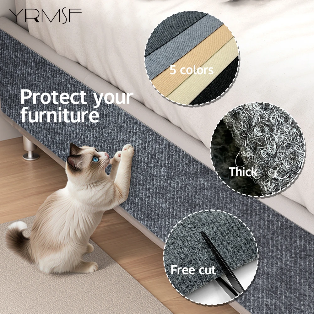 Cat Scratch Mat Self-Adhesive Pet Running Wheel Carpet DIY Trimmable Cat Scratching Post Sticker for Home Wall Sofa Protection