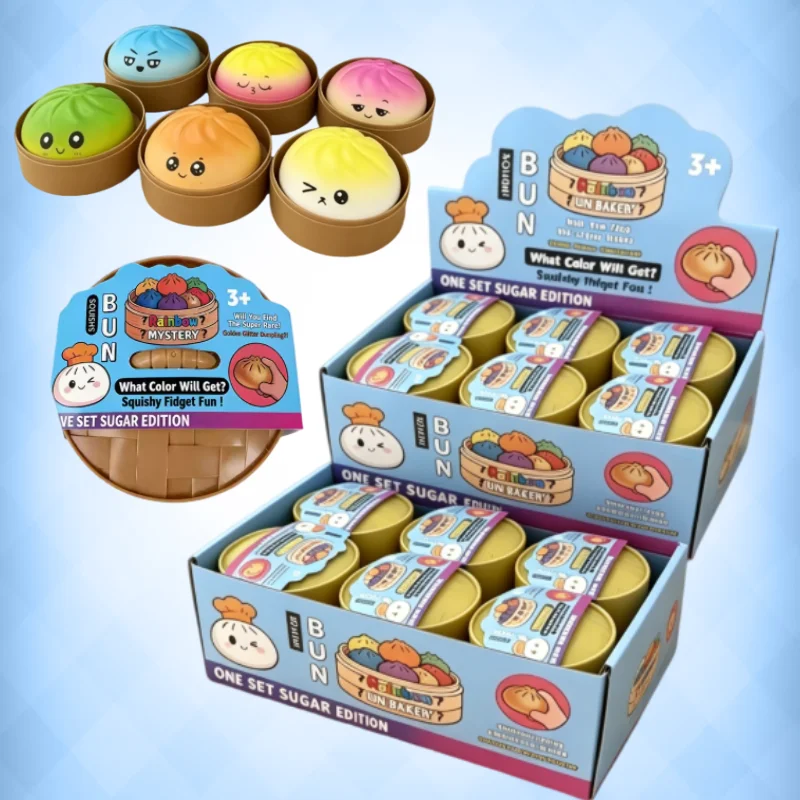 Random Colorful Soft Squishy Cute Bun for Adult PU Simulation Small Steamer Squeeze Decor Daily Entertainment Stress Relief Gift