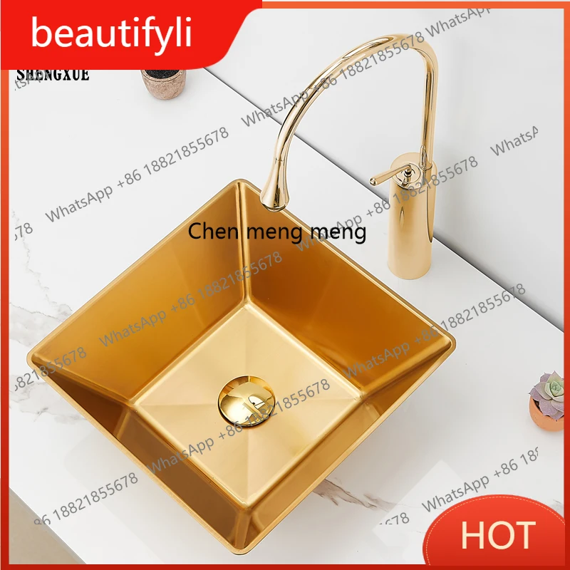 

A139 Nordic gold counter basin 304 stainless steel bathroom cabinet wash basin household light luxury hotel face wash art basin