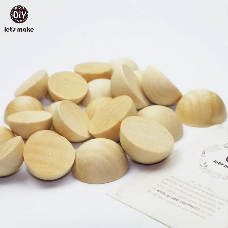 Let's Make 20mm Unfinished Half Wooden Beads 100PC Wooden Hemispherical Natural Wood Ball Sticker/Patch Cabochon Charm Findings