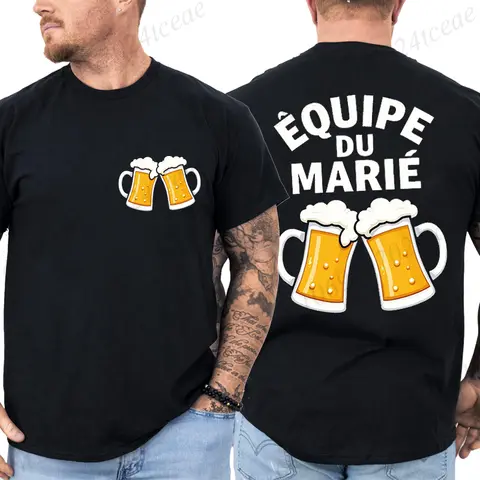 Summer Casual Fashion T-Shirts ÉQUIPE DU MARIÉ Printed Men's Tee T-shirt Tops Short Sleeve Oversized Loose Shirt Men's Clothing