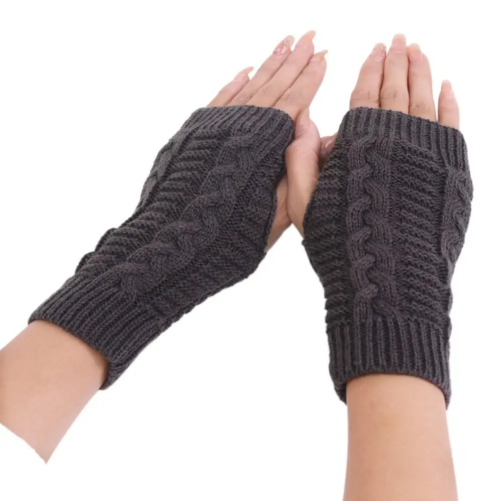 Simple Touch Screen Knitted Gloves Fingerless Outdoor Riding Mittens Twists Gloves Warm Windproof Wool Gloves Cycling