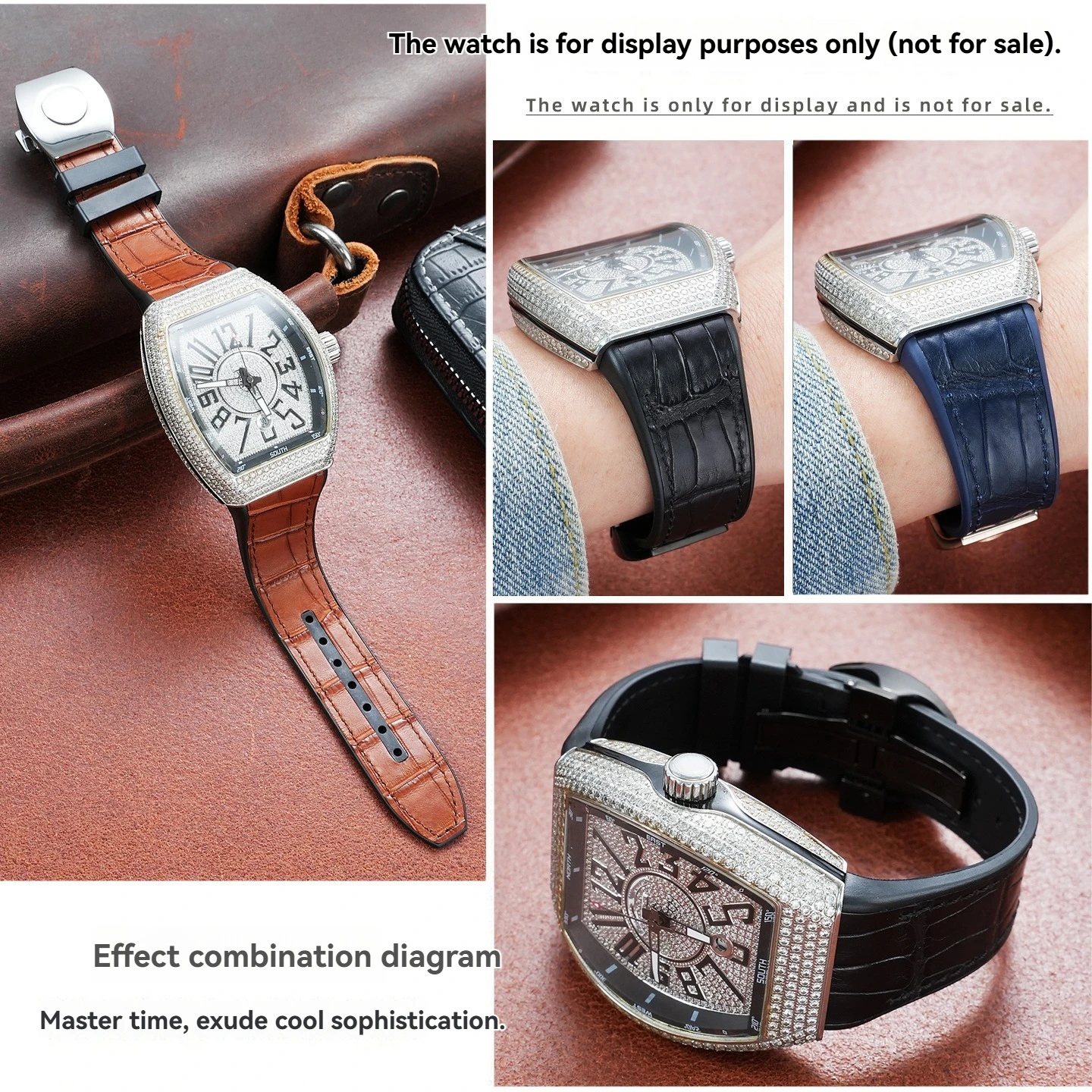 High-Quality Genuine American Alligator Leather and Fluororubber FM Strap for Franck Muller V45 Yacht 8880 Barrel-Shaped Watch