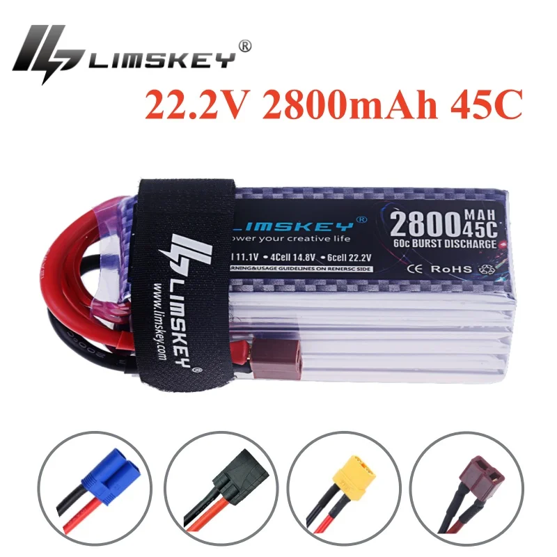 

LILMSKEY 22.2V 2800mAh 45C LiPo Battery 6S For RC Car Drones Quadcopter Helicopter Boat Spare Parts 6S Battery with XT60 Dean T