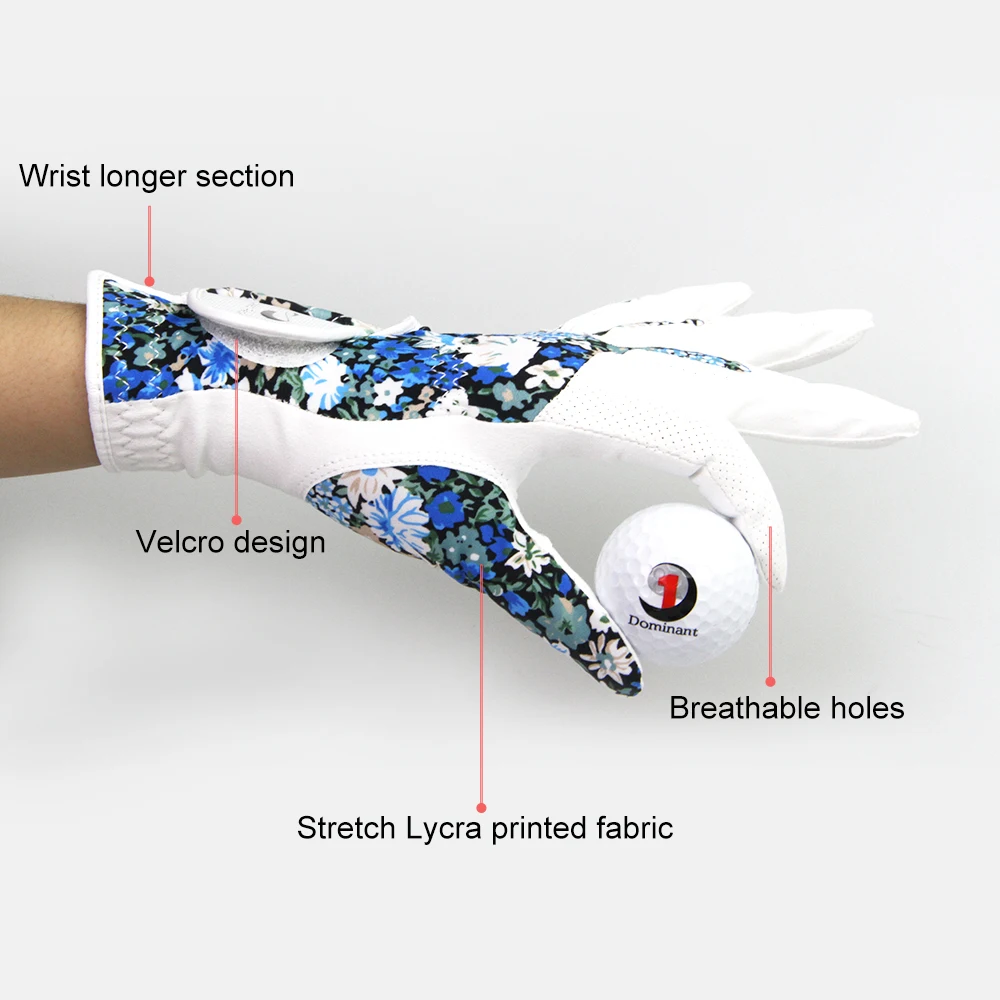 1 Pair Fashion Women's Golf Gloves Korean Version Nano-microfiber Cloth Comfortable Elastic Lycra Printed Fabric Sports Gloves