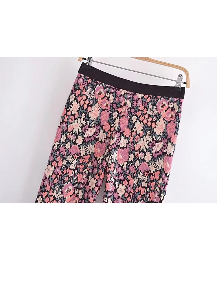 Hh traf Frauen Herbst neue Mode vielseitige Blumen Jacquard Strick Leggings weibliche elegante elastische Taille warme schlanke Freizeit hose