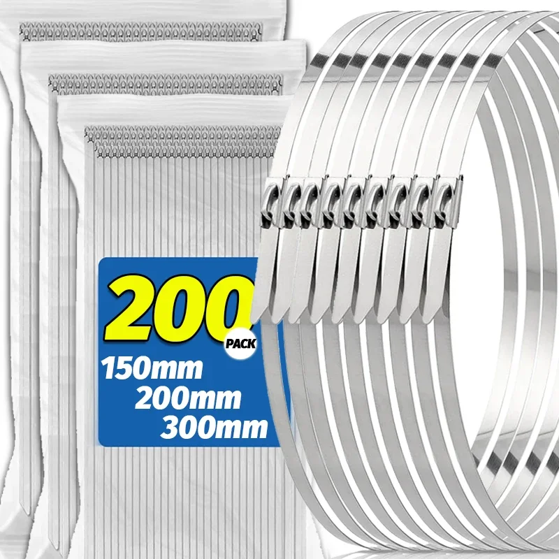 

20/200PCS Stainless Steel Cable Ties Self-sealing Fastening Cable Tie Heavy Duty Multifunction Metal Self Locking Zip Tie Clamps