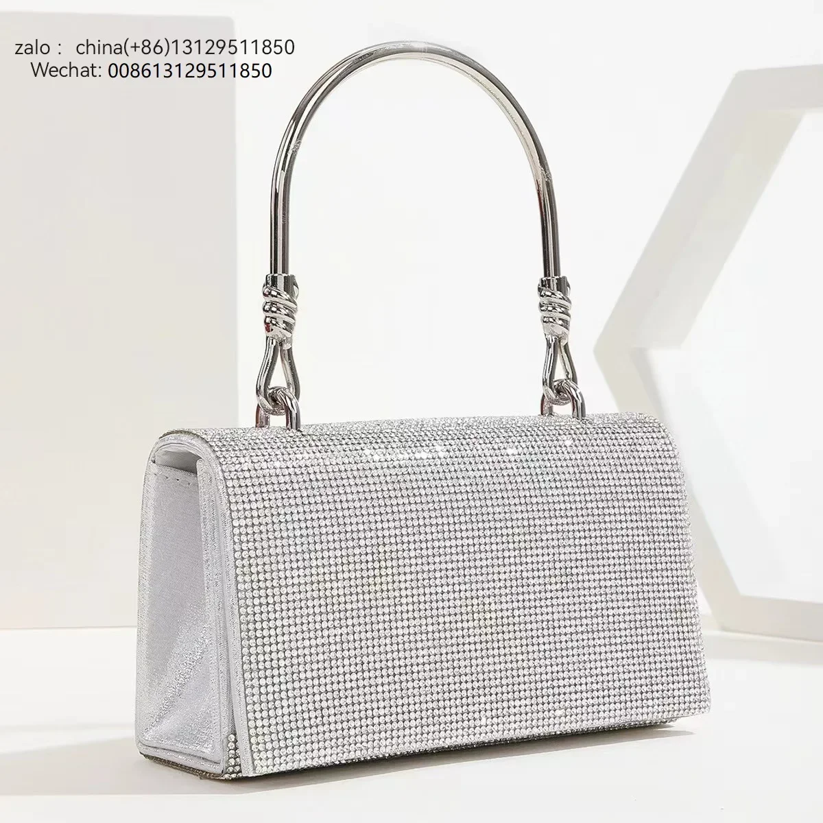 Rhinestone Bag Silver Socialite Evening Dress Full of Diamonds Diagonal Span Dinner Bag