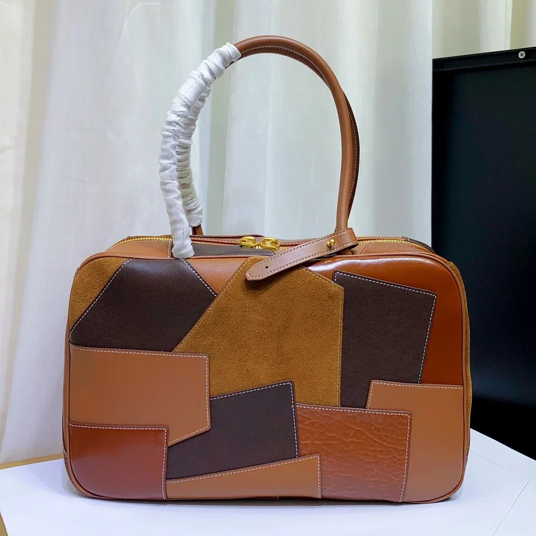 

Genuine Leather Handbag Patch Together for Women Commute High-Capacity Versatile Briefcase Top Layer Leather New Pattern