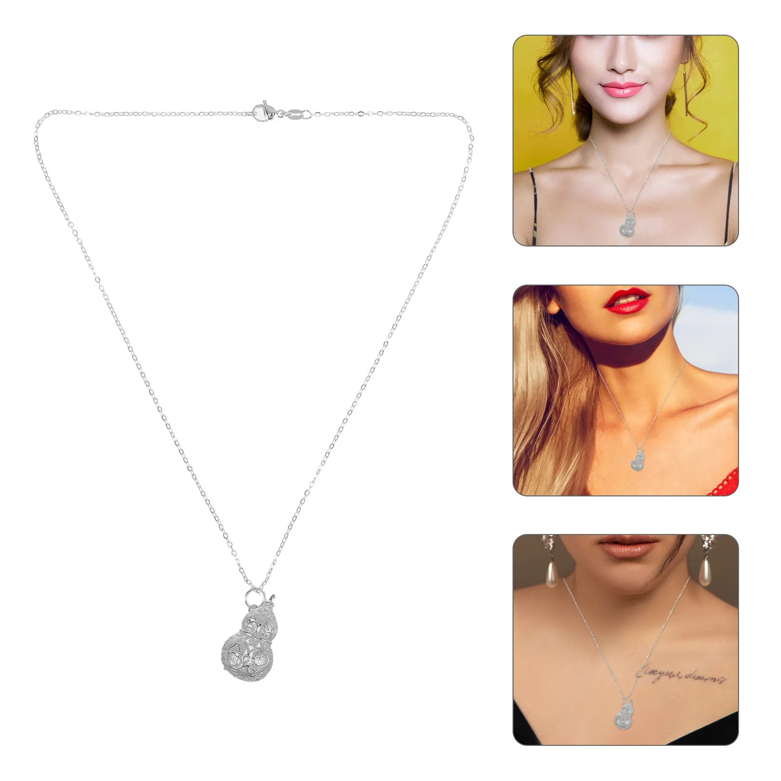 

Aromatherapy Gourd Necklace Jewelry for Women Cage Pendant Vintage Romantic Locket Copper Fortune Bottle