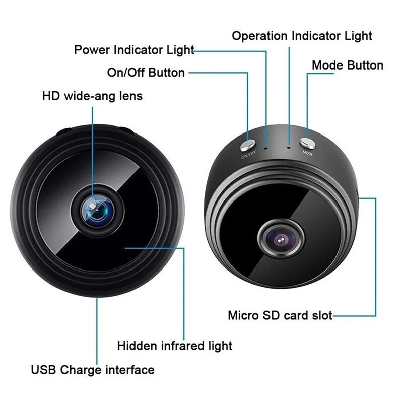 Minicámara inteligente A9, cámara nocturna infrarroja HD de 1080P con función de detección de movimiento y gran angular de 120 ° para fotografía