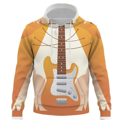 Imagen 2 del producto Sudadera con capucha para hombre y mujer, suéter con estampado 3D, ropa divertida de instrumento de guitarra, novedad de primavera y otoño