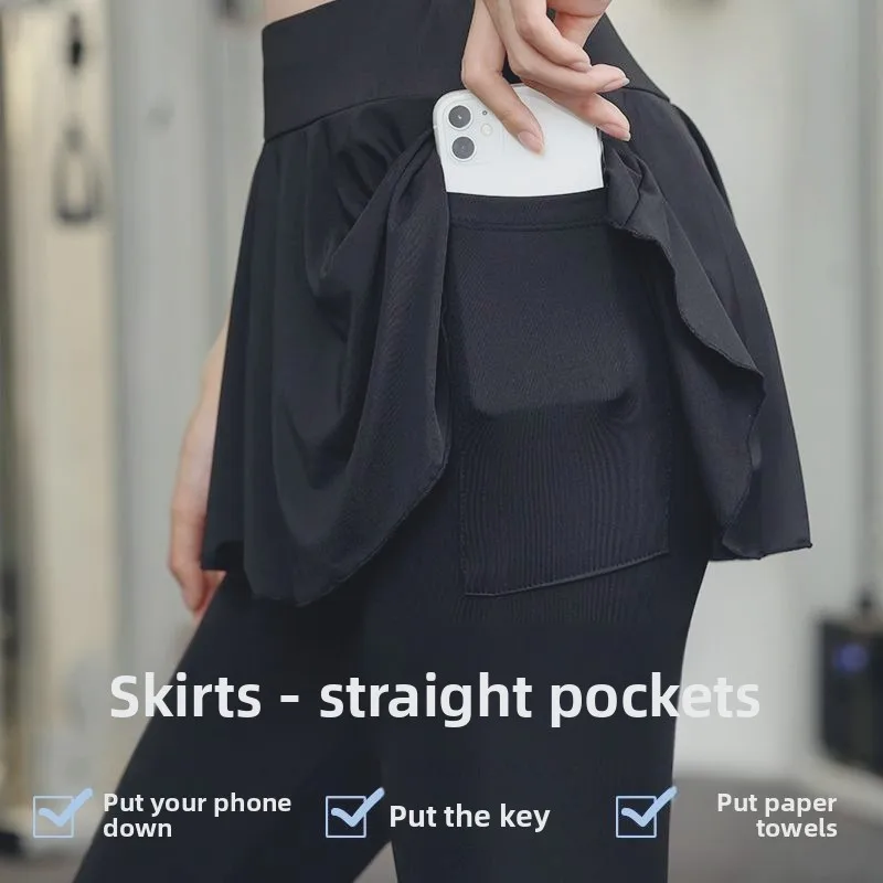 目に見えない股パンツスポーツヨガスーツ偽二枚薄いジッパーポケットキュロット速乾性練習パンツ女性ロパムヘール