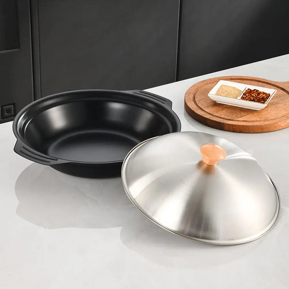 

Nonstick Round Iron Wok with Double Handles Portable Soup Pasta Seafood Cooking Pot for Induction Cooker Small Household