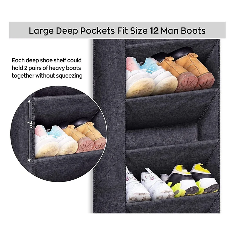 Wall Mounted Shoe Bag For Closet With Largedeep Pockets, Narrow Shoe Rack For Door Hanging Boot Storage