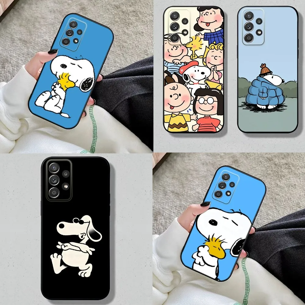 

Cute S-Snoopy Cartoon Phone Case For Samsung S24,S23,S22,S21,S20,S10,S10E,S9 Plus FE Note 20 Ultra 10,9 Plus Black Cover Shell