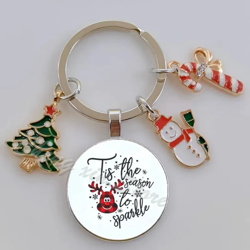 Believe in the magic of Christmas,snowman Christmas pattern, convex circular glass keychain, enamel Christmas tree, snowman gift