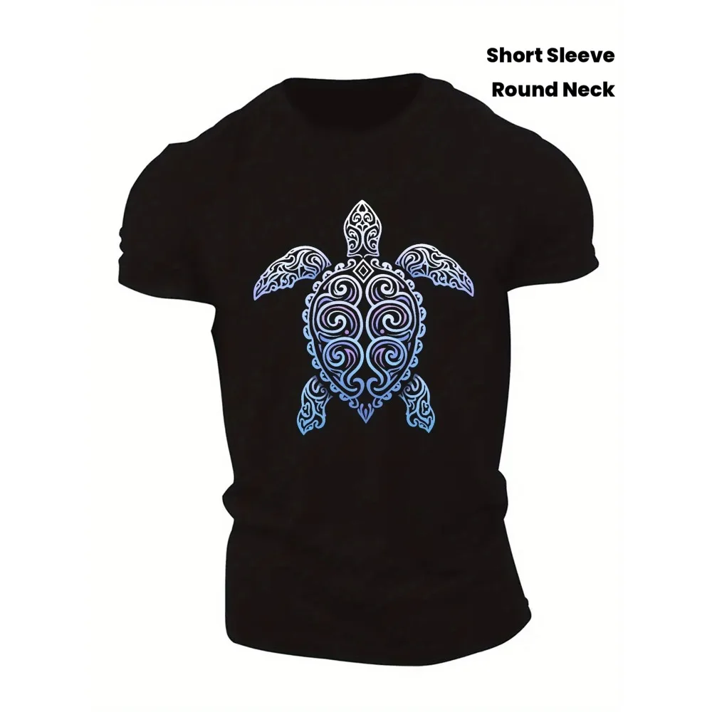 

Мужская летняя повседневная футболка с уникальным дизайном черепахи - дышащий полиэстер, круглый вырез, короткий рукав, можно стирать в машине.