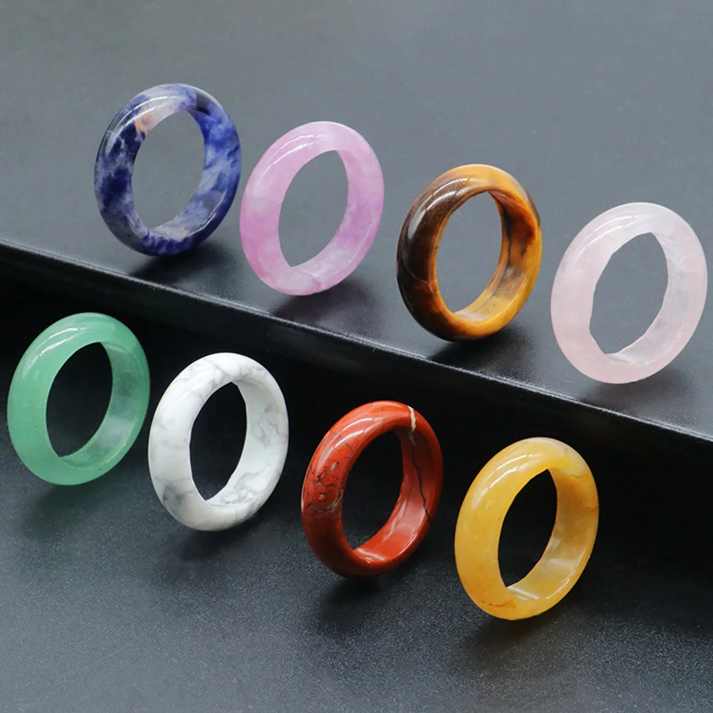 1Pc Natural Stone Ring Reiki Healing Crystal Smooth Gemstone Craft Round Circle Donut Women Girls Charm Gift 18-20mm Inner Dia