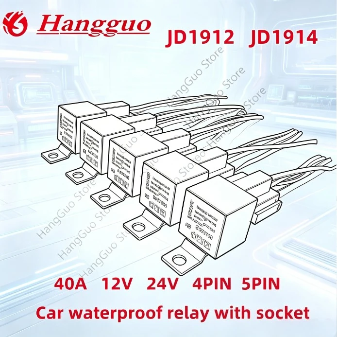 40A 12V 24V 4Pin 5Pin Car Relay with Socket JD1912 1914 2912 2914 Universal