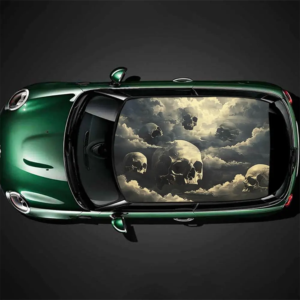 Skulls Float in Sky Clouds Car Roof Sticker Wrap Racing SUV Auto Accessories Packaging PVC Car Hood Graphic Decal Decor Gift