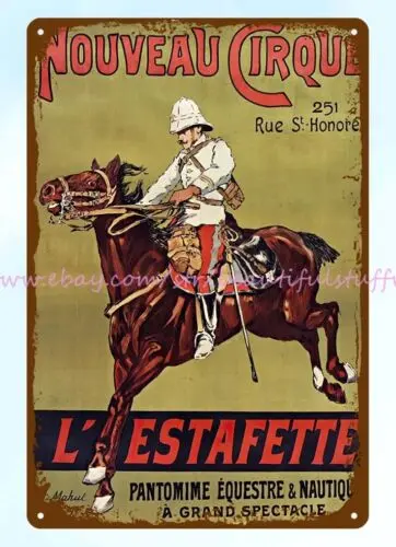 1901 French Nouveau Cirque L'Estafette equestrian nautical pantomime horse tin s