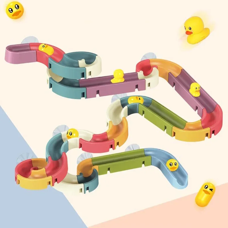 Children's Baby Duck Slide Bath Toys DIY Marble Assembly Track Stackable Bathtub Bath Track Water Game Toy Set Kids Gifts