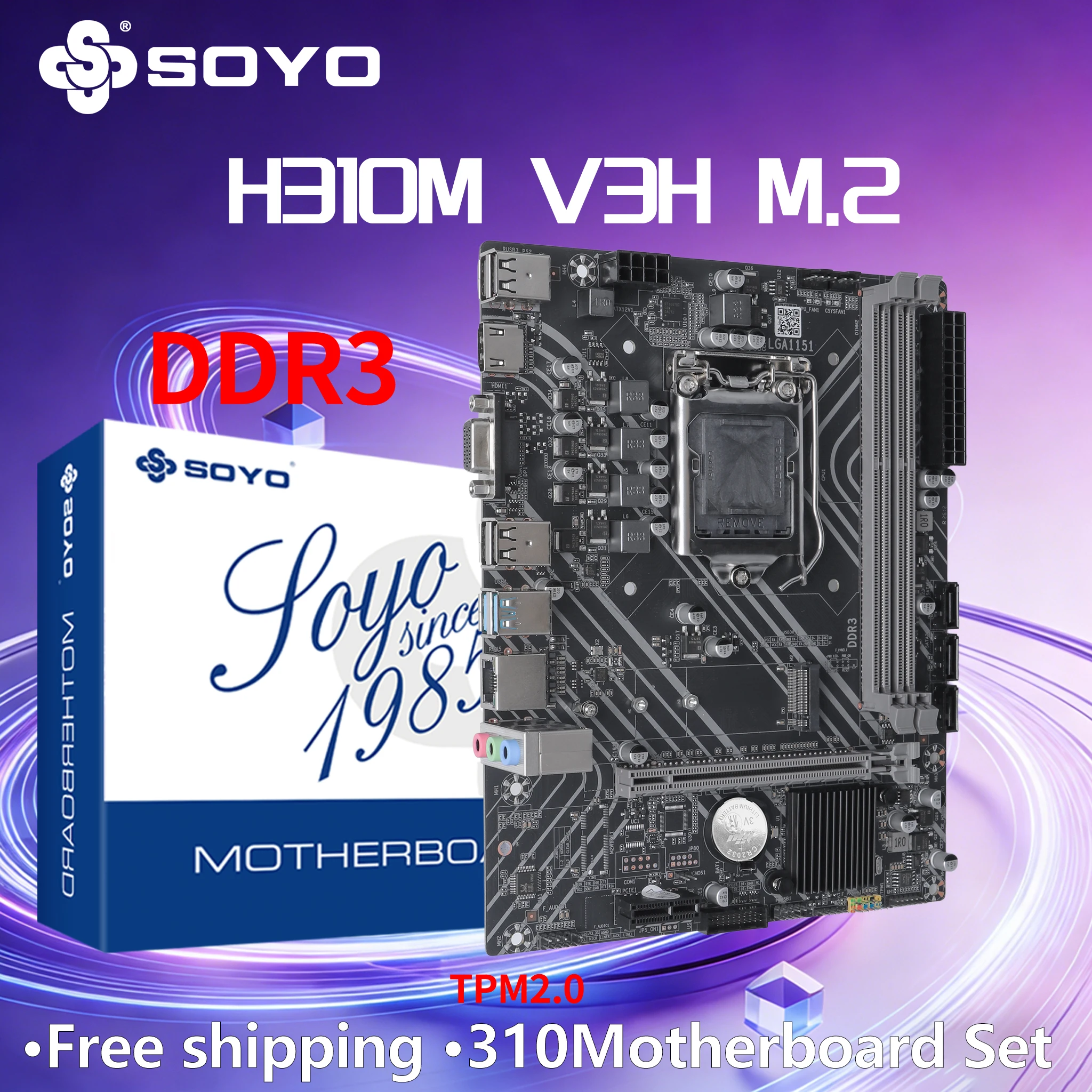 Placa-Mãe SOYO H310M DDR3 Intel LGA1151 TPM2.0 M.2 SATA3.0 Kit Combo para Computador Xeon PC GAME PCIE3.0*16 VGA HDMI