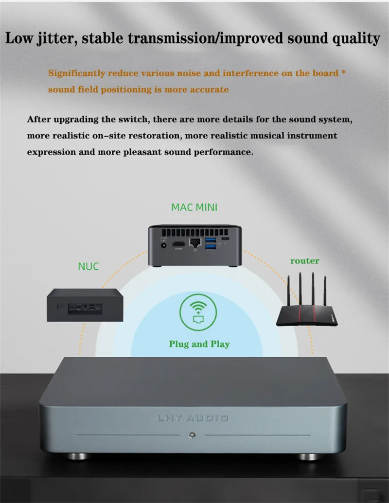 Switch Ethernet audio HIFI Gigabit da 5/8 bit Alimentatore CC lineare completo SC Cut OCXO Aggiornamento oscillatore a cristallo a temperatura costante