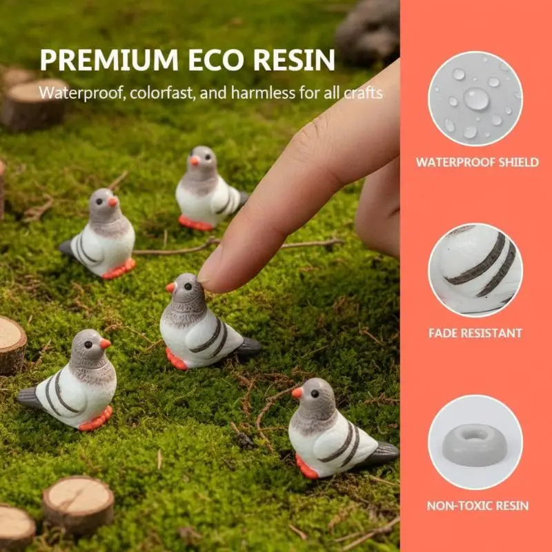 Mini Resin Cartoon Pigeon Ornaments 5Pcs Tiny Bird Charms for DIY Landscape Decor Jewelry Making Bonsai Craft Supplies