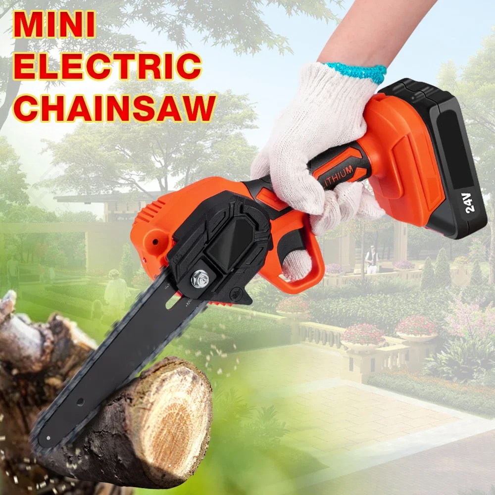 Portable 6 home mini electric chainsaw with removable lithium battery power tool for garden trimming