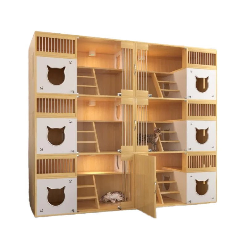 Time-limited Cat Cabinet Hot Sale Large Luxury Solid Wood Cat Villa House Modern Style Pet Hotel Cage for Cats for Pet Shops