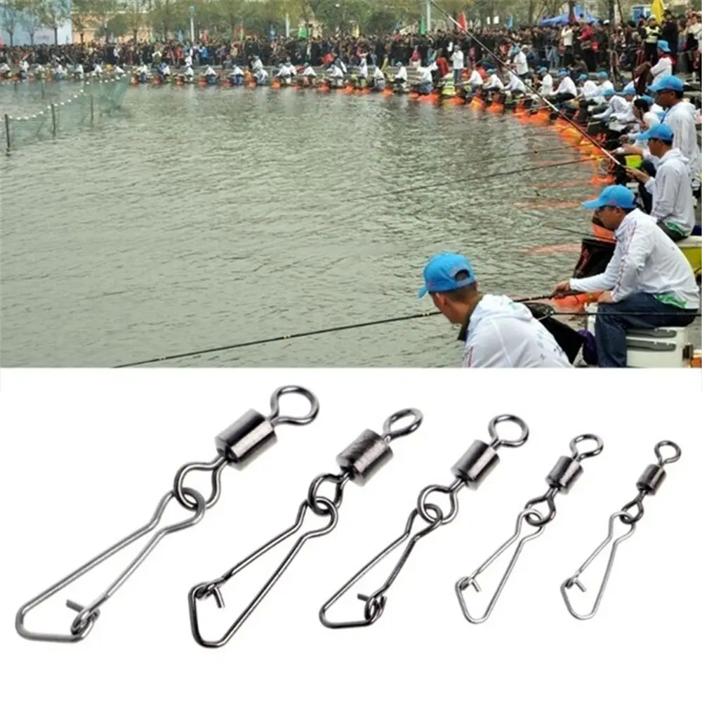 

Metal Fishing Tools Interlock Rolling Swivel with Hooked Snap Tackle Swivels Connector Fishing Bearing