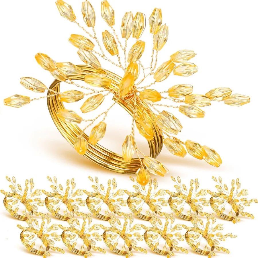 

Рождественские кольца для салфеток ручной работы с хрустальными листьями, набор из 18-х золотых и серебряных стразов для званых ужина, свадеб, канун на День Благодарения