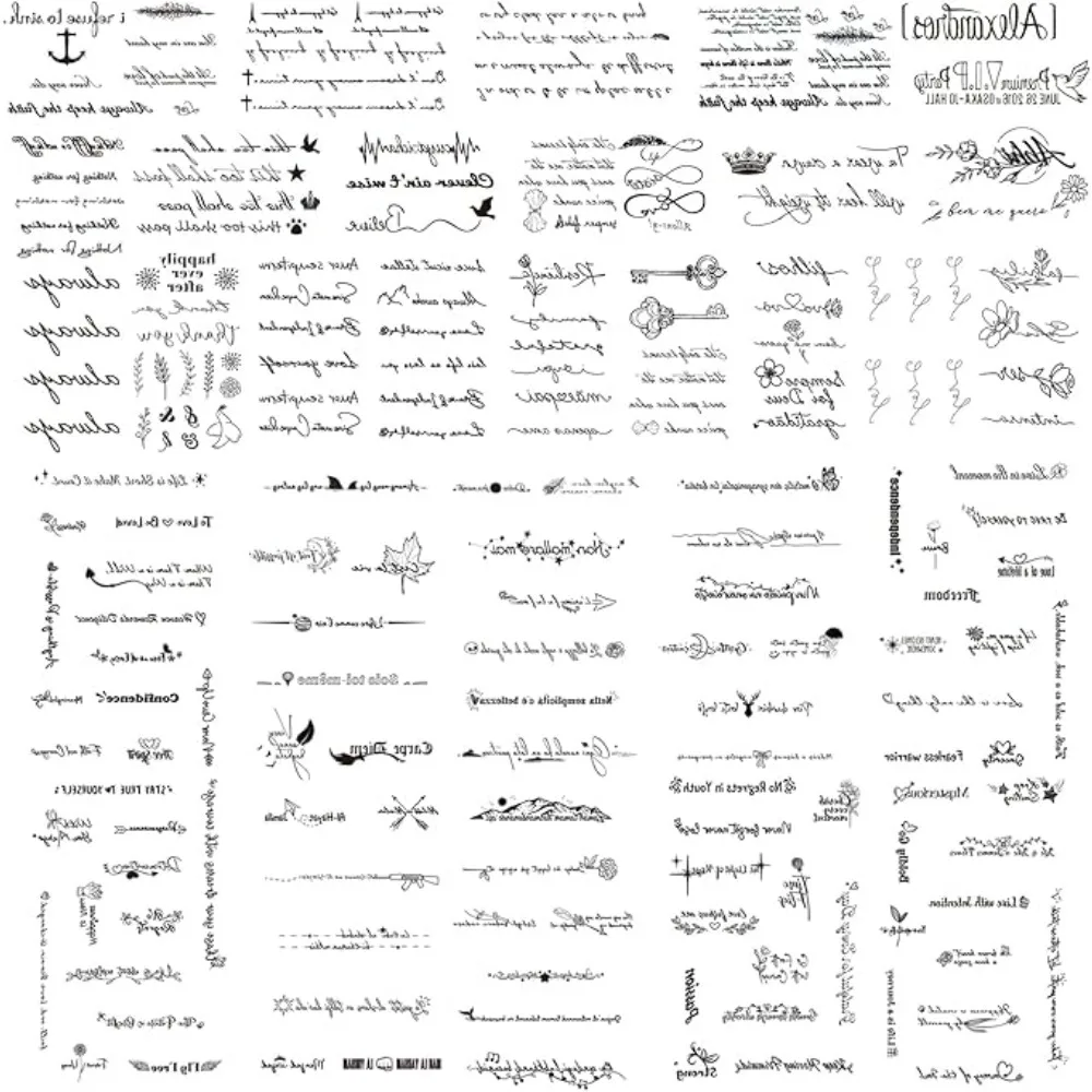 

30 Sheets Inspirational Quotes Words Temporary Tattoos Small Tattoos Line Flower Deer alphabet Fake Tattoos for Girls Teens Men