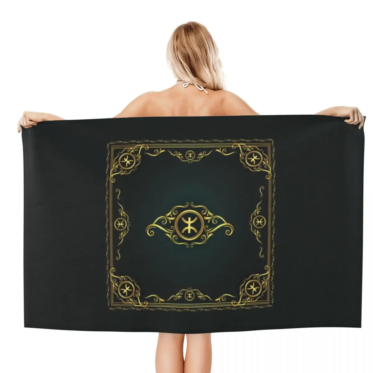 Custom Vintage Gold Z Imazighen Amazigh Beach Towel Quick Dry Kabyle Folard Soft Linen Microfiber Pool Sauna Towels