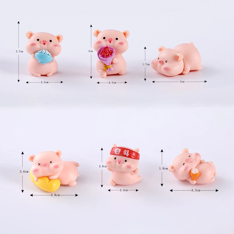 6Pcs Adorable Car Decorative Fun Home Decor Lovely Pig Figurine Animal Statue Table Mini Accessories Room Small Decorations Gift