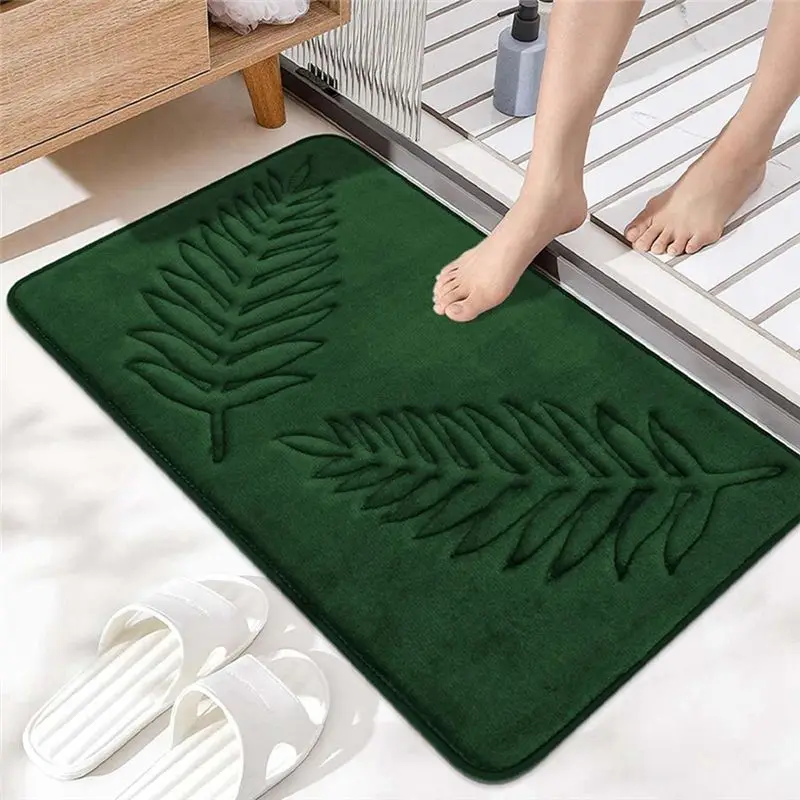 A05G-Memory Foam Bath Rugs Leaf Bath Mat Non-Slip Strong Water Absorbent Microfiber Bath Mat Rug Water Absorbent Bath Rugs 40X60