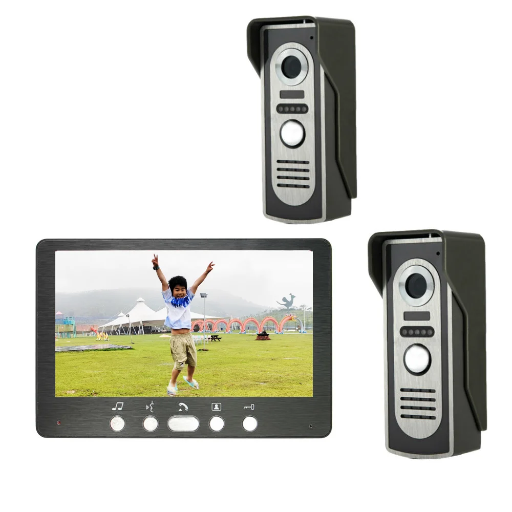 

7-дюймовый видеодомофон, домашняя охранная система внутренней связи, 1000TVL, уличная ИК-камера ночного видения, видеодверной звонок для домашней безопасности