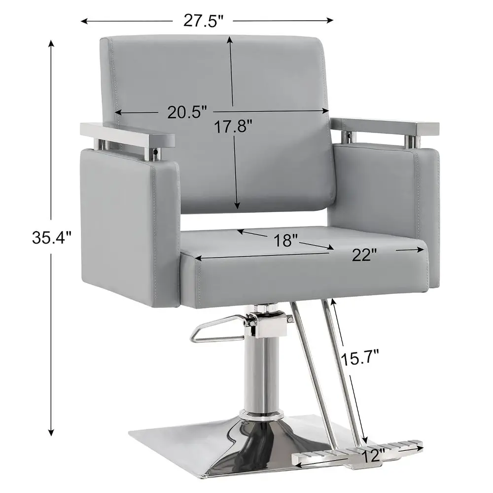 Vintage-Style Hydraulic Barber Chair, Grey Upholstery | Timeless Design, Adjustable Seat, Ergonomic Support