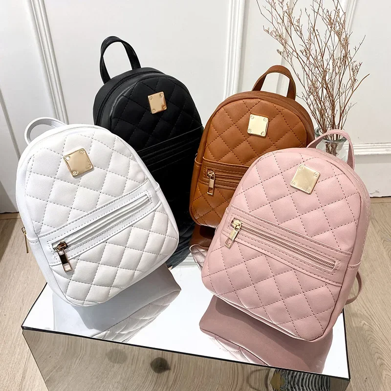 Youda Pu Solid Color Mini Rhombus Backpack Suitable for Women Fashion Casual Small Backpack Girls Korean Style Student New