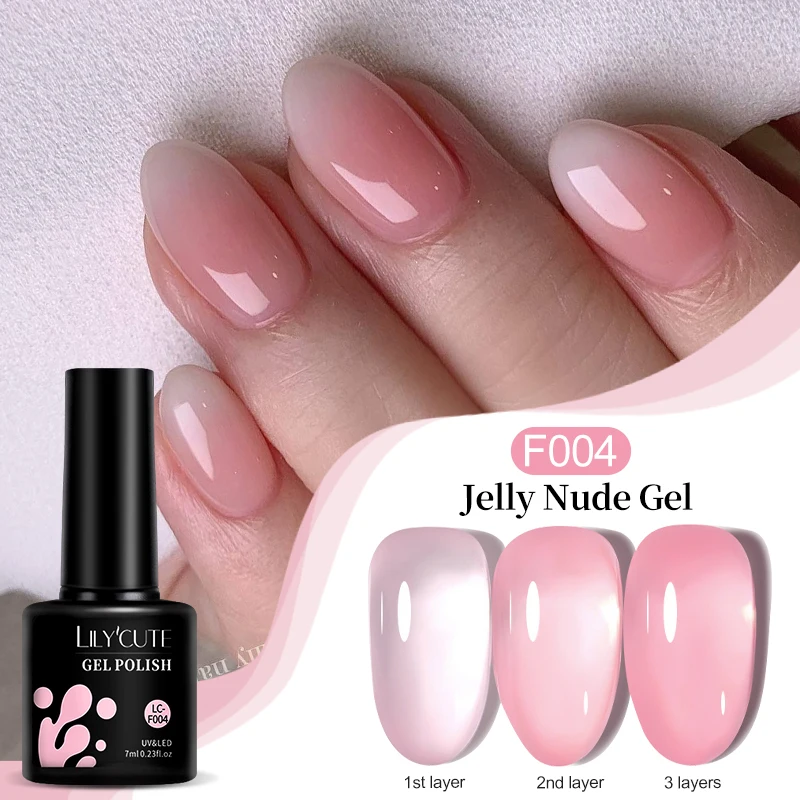 LILYCUTE 7ML Jelly Nude Pink Gel Nagellack Translucent Peach Color Maniküre Semi Permanent Soak Off UV LED Nail Art Lack
