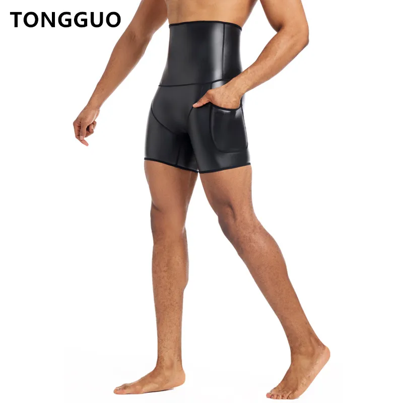 

New style Fashion Faux Leather Shorts Body Shaper Waist Trainer High Waist Control Panties Fitness Leather Pants with Pockets