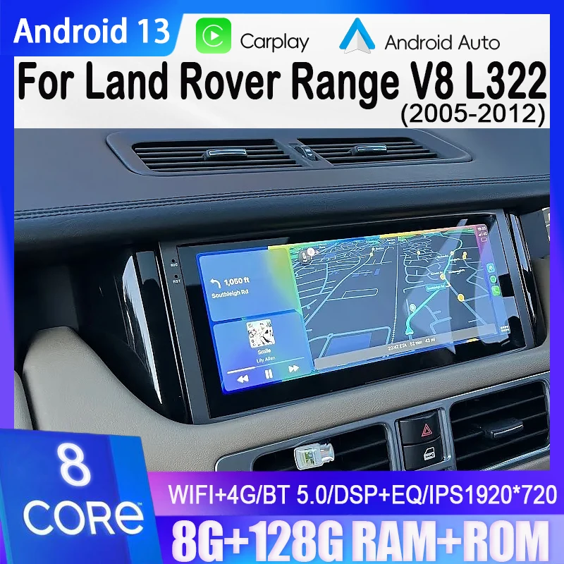 For Land Rover Range V8 L322 2005-2012 Car Radio Multimedia Video Player GPS Navigation 10.25 Inch Android 13 Octa Core 8+128GB