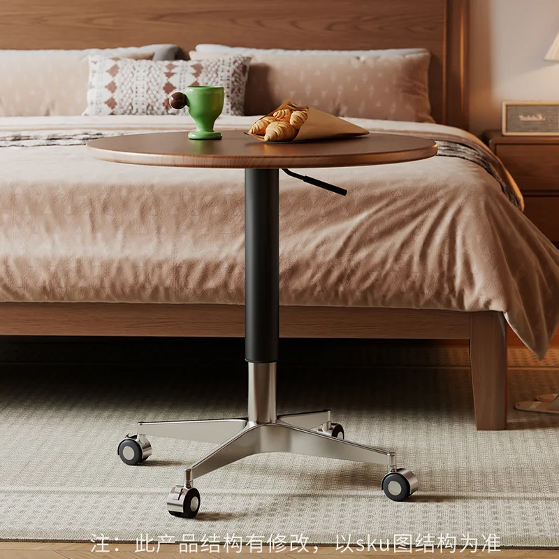 

Solid wood small round table, movable lifting small table coffee table, sofa side table side table