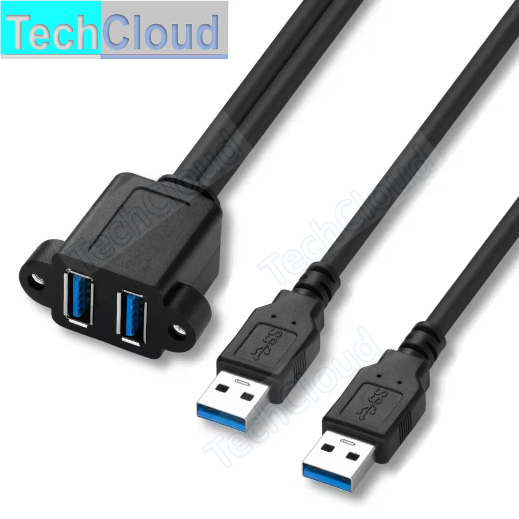 Dual USB male to female expansion cable twin port usb3 0 extension cable With panel mounting screw holes