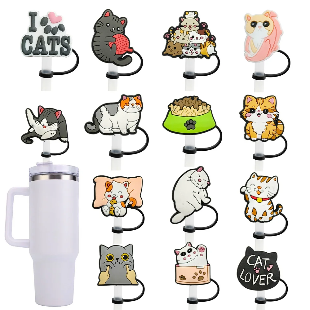 

1/9/18pcs New cat Straw Cover Cap 10MM Drink Straw Plug Reusable Splash Proof Fit Cup Accessories Straw Cap Charms Pendant Gift