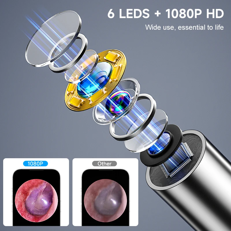 4.2mm WiFi Endoscope Ear Picker Camera 1080P with Ear Spoon Base for IPhone/Android Ear Clean Otoscope with Ear Wax Removal Tool