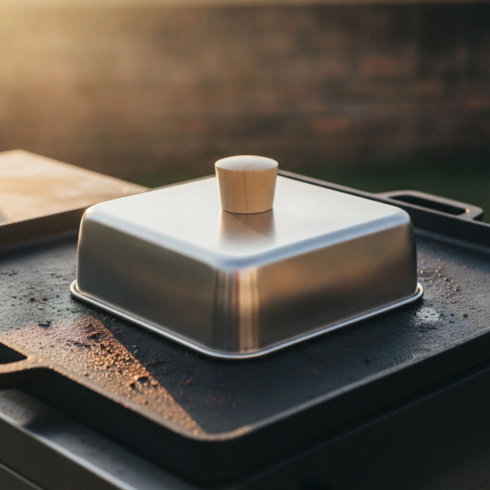 Griddle Dome with Wooden Knob Heat-Trapping Melting Dome Steak Cover Splatter-Reducing Grill Lid with Handle Smooth