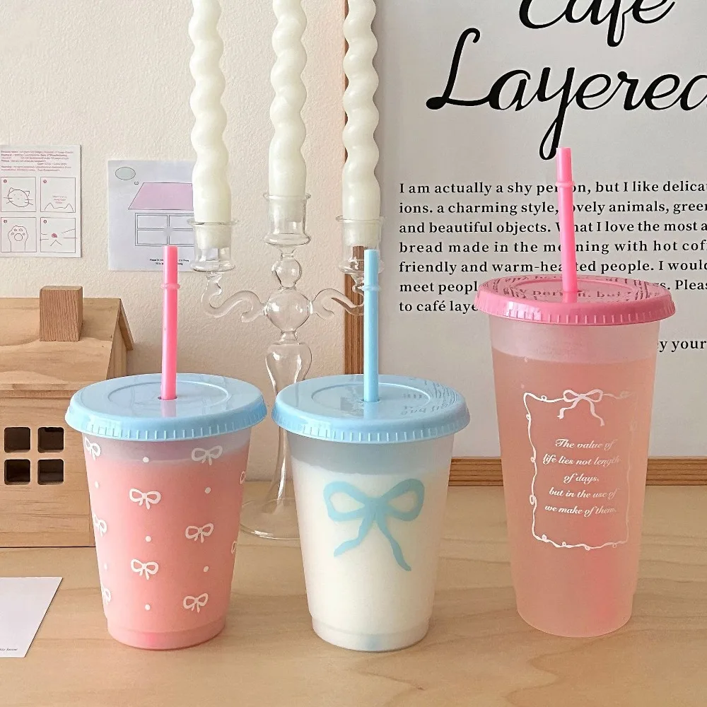 

Kawaii 470/700ml Straw Cup Reusable with Lid Water Bottle Korean Plastic Drinking Bottles Coffee